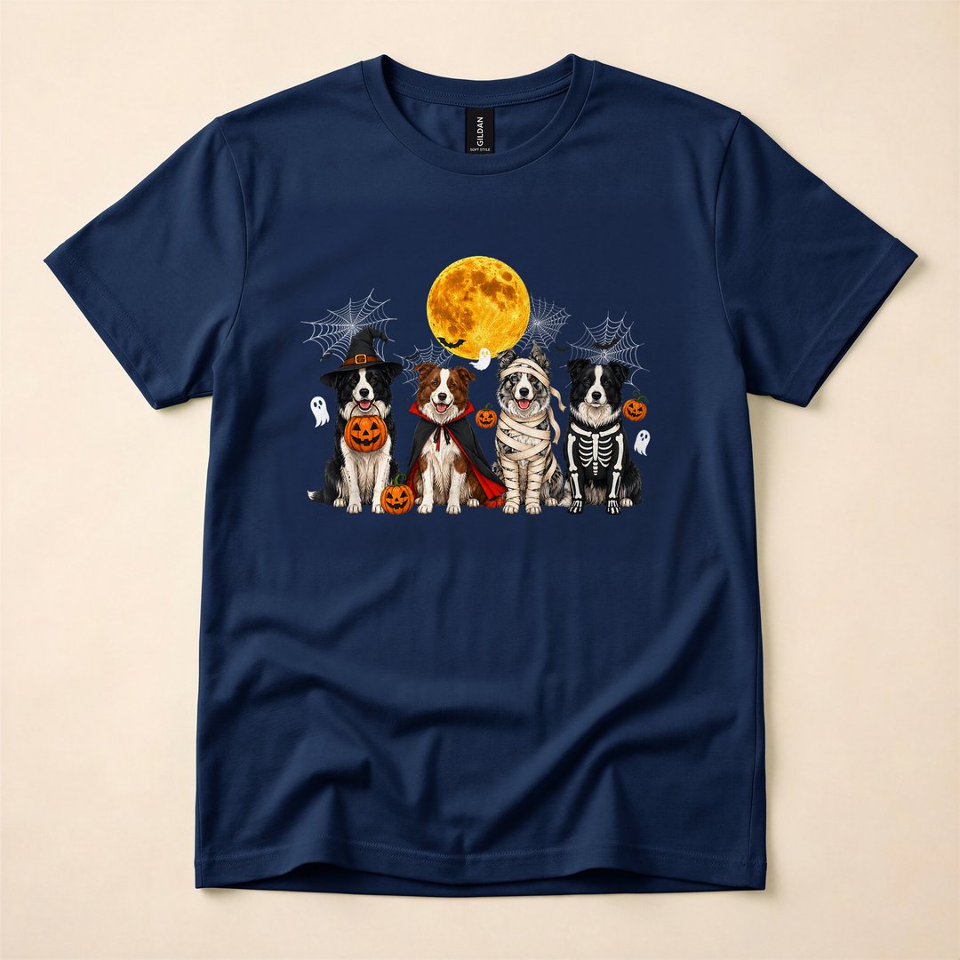 Border Collie Ghost Witch Mummy Vintage Halloween T-Shirt - photo 2