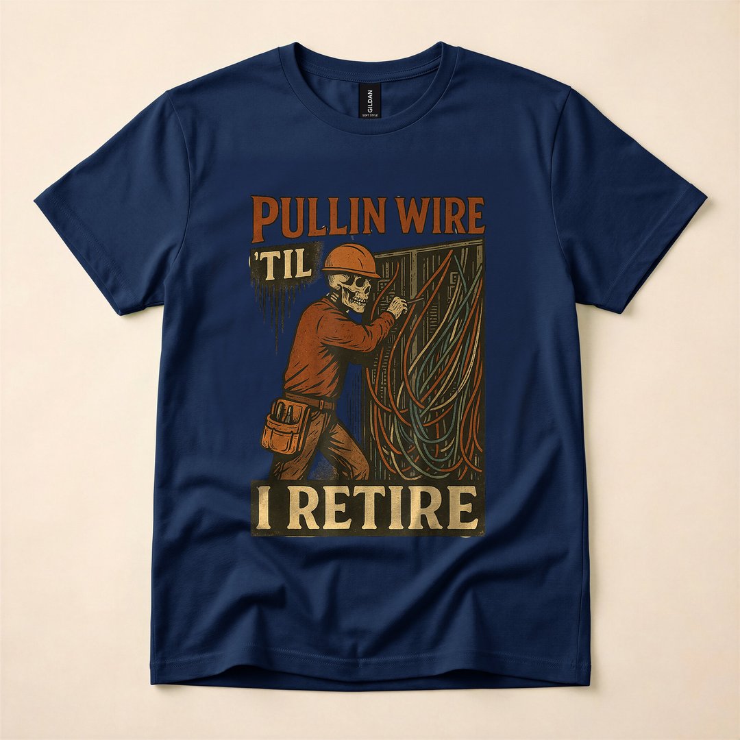 Pullin Wire Til I Retire Skeleton Electrician T-Shirt - photo 2