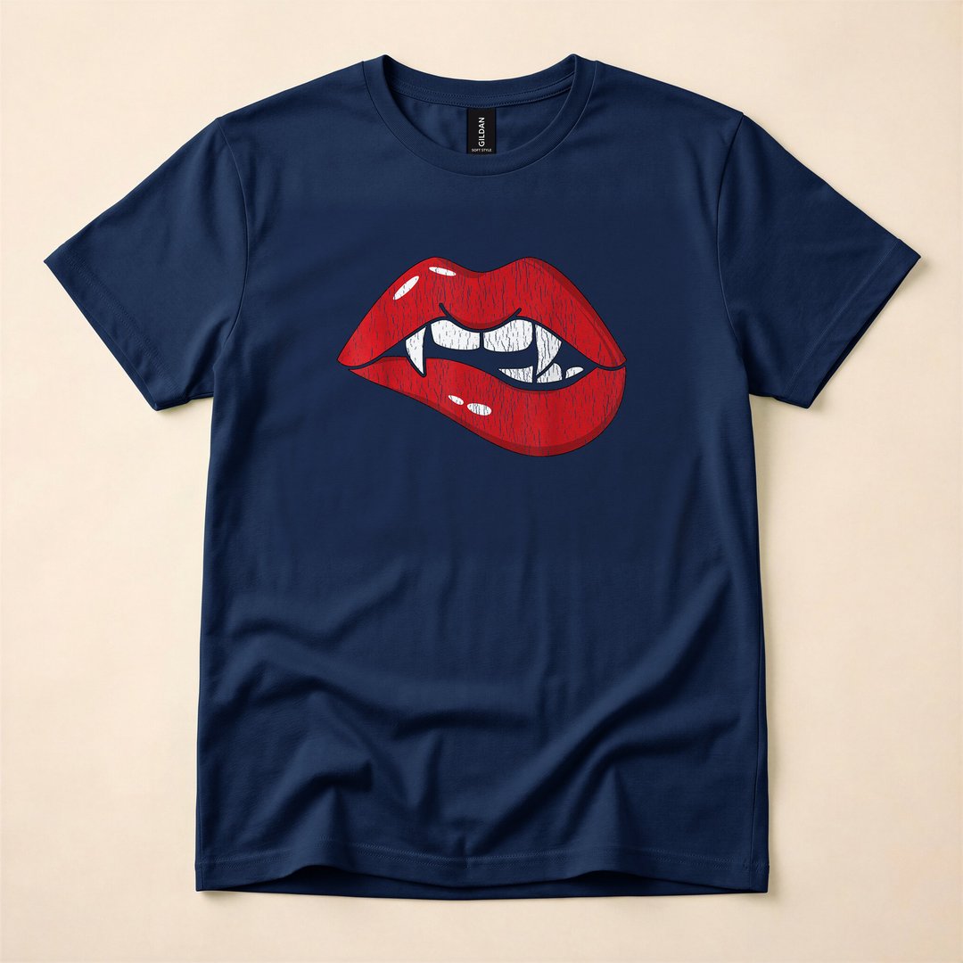 Retro Dracula Vampire Bite Red Lips Halloween T-Shirt - photo 2