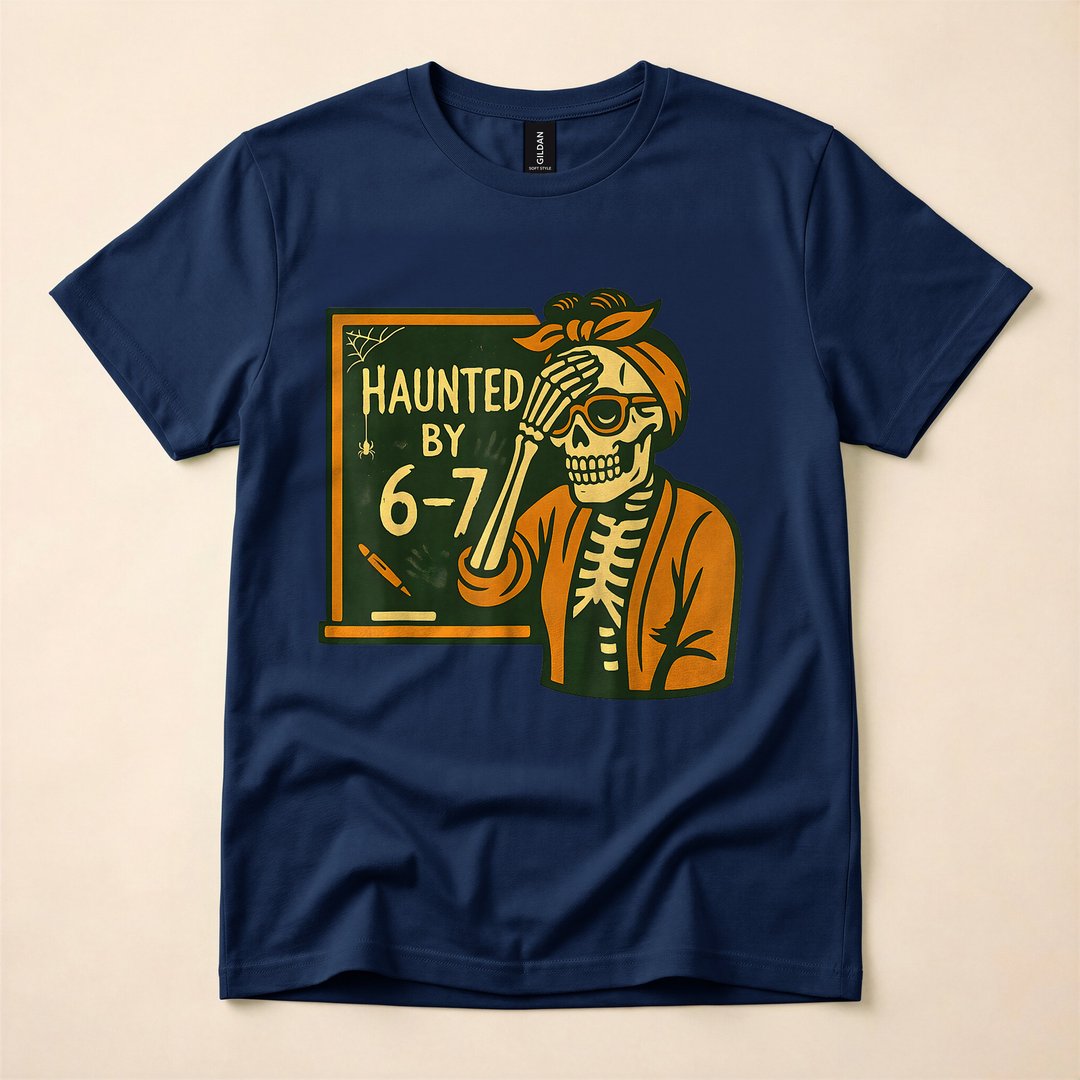 Haunted by 6-7 Funny Teacher Halloween Skeleton T-Shirt - photo 2