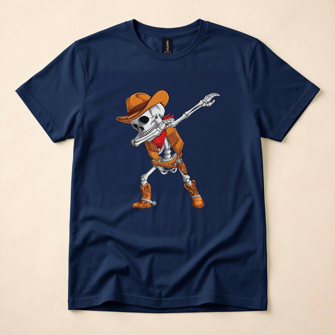 Dabbing Skeleton Cowboy Funny Halloween T-Shirt - photo 2