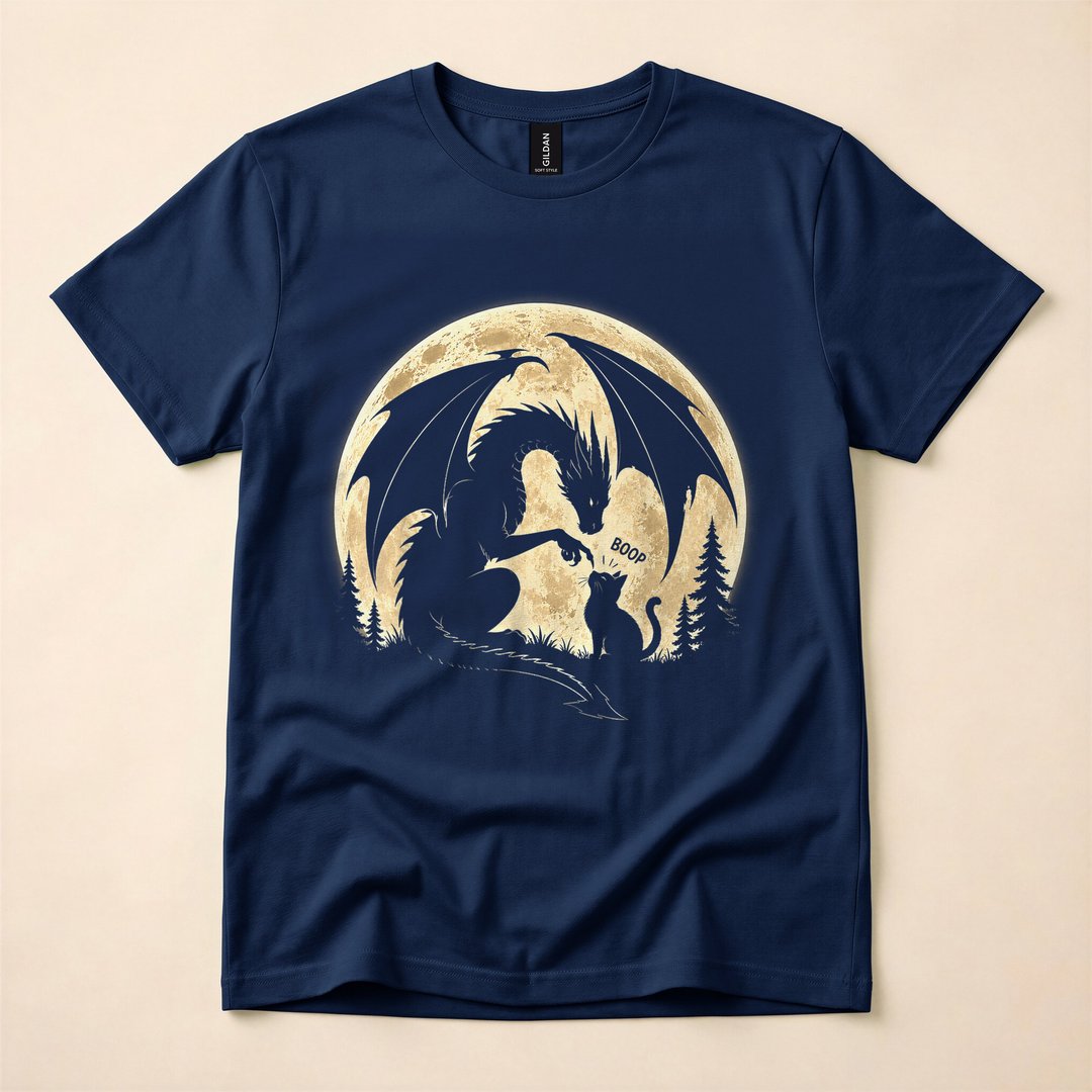 Retro Dragon Boops Cat Under the Moon Gothic T-Shirt - photo 2