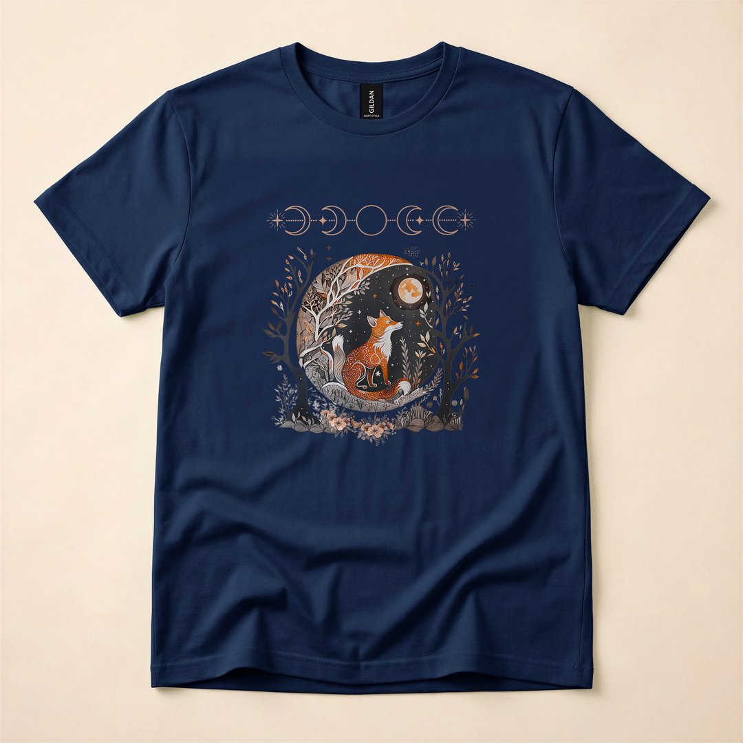 Witchy Moon Cottagecore Floral Fox Aesthetic T-Shirt - photo 2