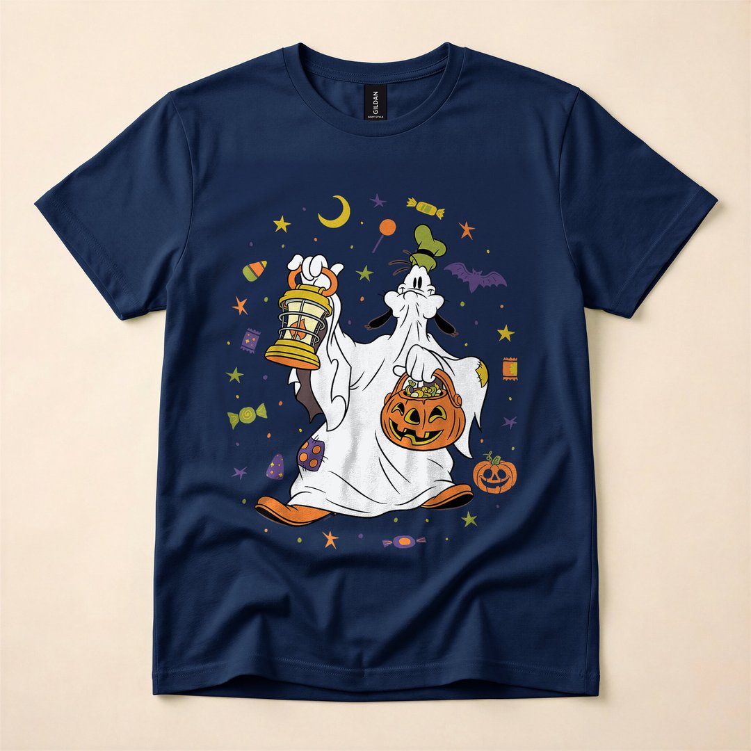 Goofy Halloween Ghost Trick-or-Treat Icons T-Shirt - photo 2