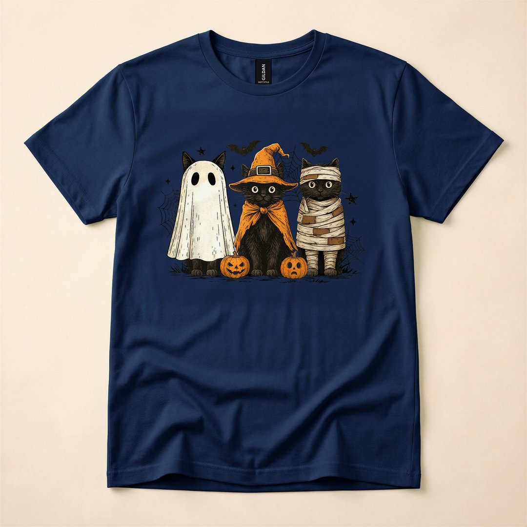 Retro Black Cat Witch and Pumpkin Halloween T-Shirt - photo 2