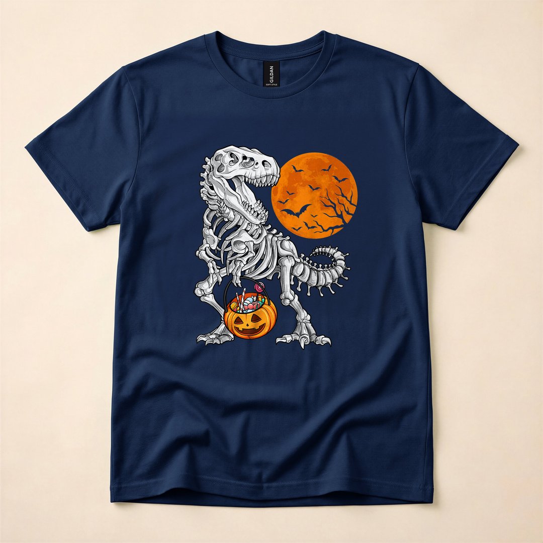 Dinosaur Skeleton T-Rex Scary Halloween Kids T-Shirt - photo 2