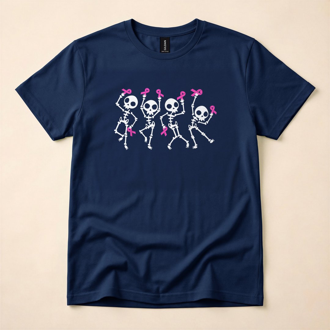 Pink Ribbon Skeleton Breast Cancer Awareness T-Shirt - photo 2
