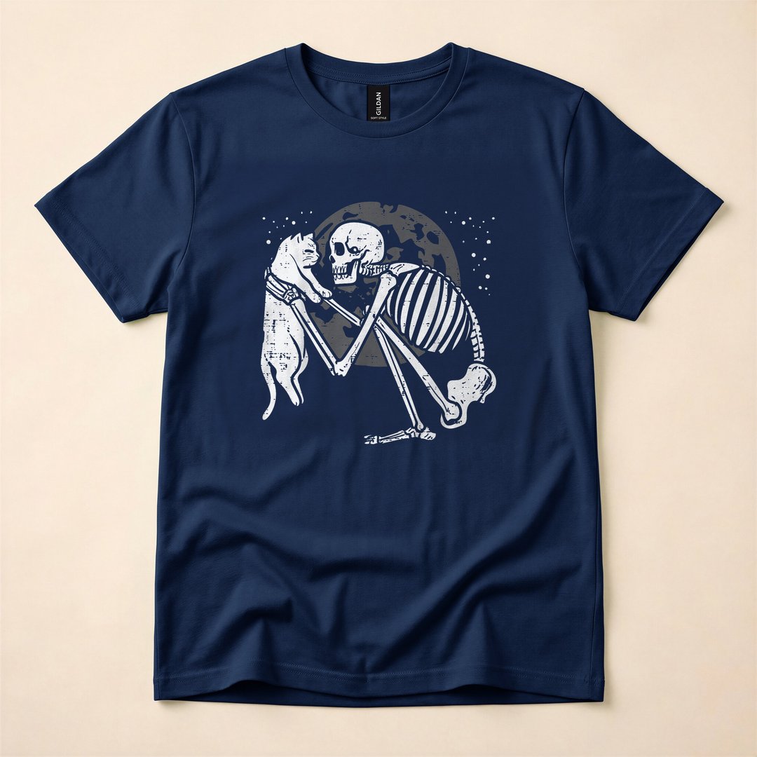 Skeleton Cat Skull Cute Goth Halloween T-Shirt - photo 2