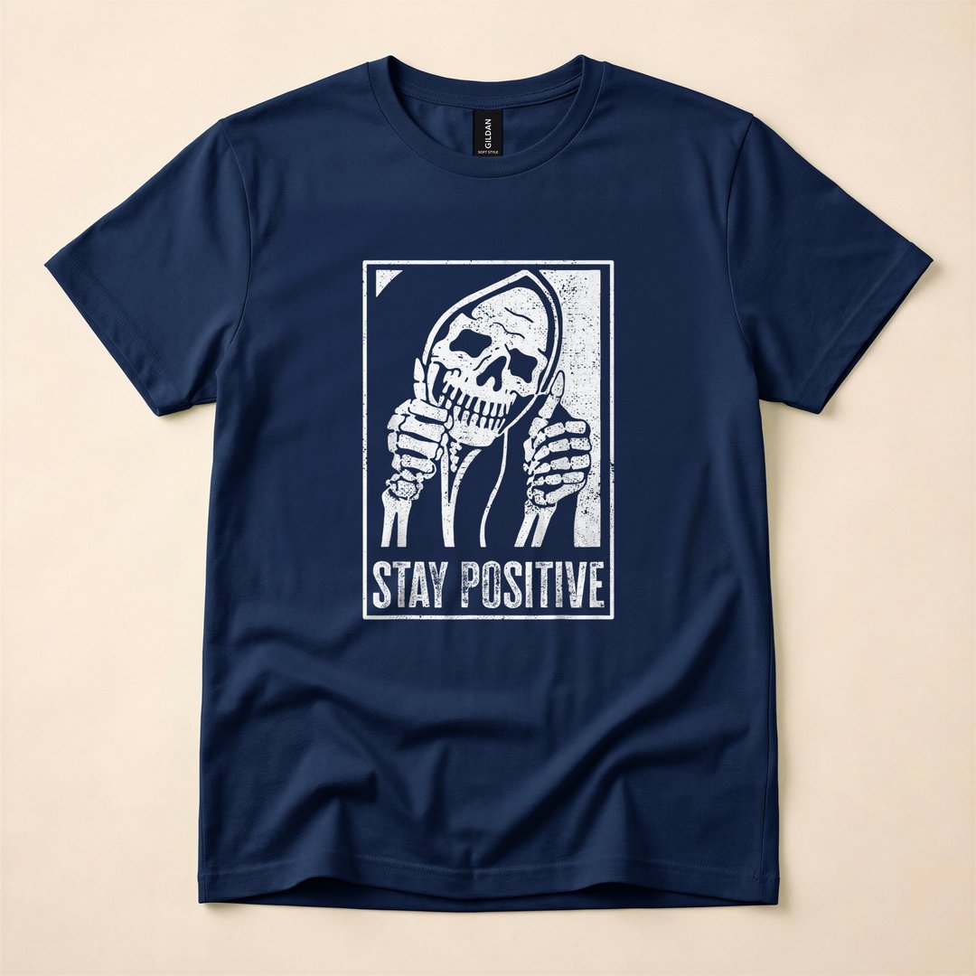 Stay Positive Funny Skeleton Skull Halloween T-Shirt - photo 2