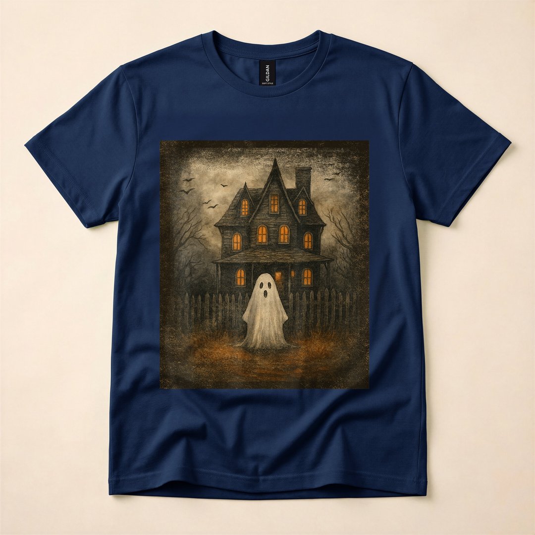 Vintage Ghost Boo Haunted House Halloween T-Shirt - photo 2