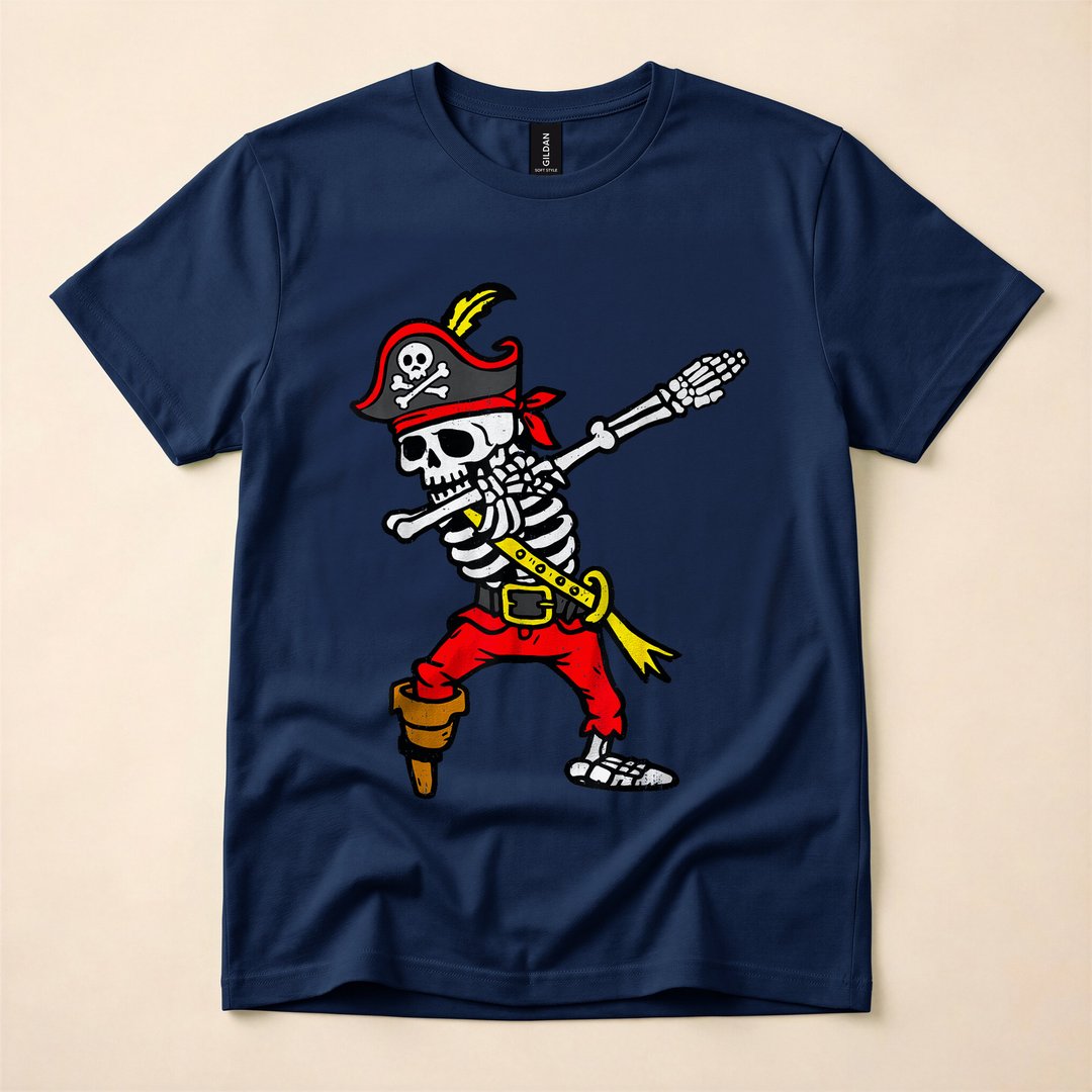 Dabbing Skeleton Pirate Funny Halloween Costume T-Shirt - photo 2