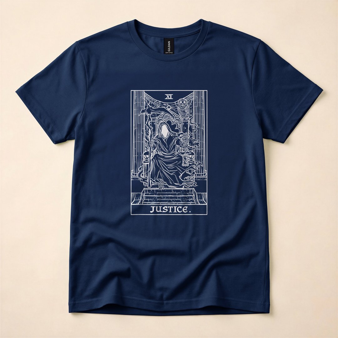Grim Reaper Justice Tarot Card Gothic Halloween T-Shirt - photo 2