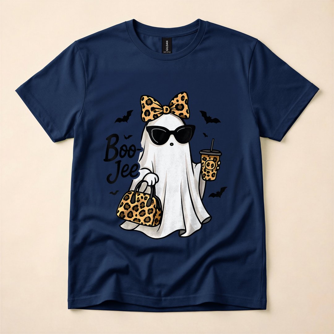 Boo-Jee Ghost with Coffee Coquette Bow Halloween T-Shirt - photo 2