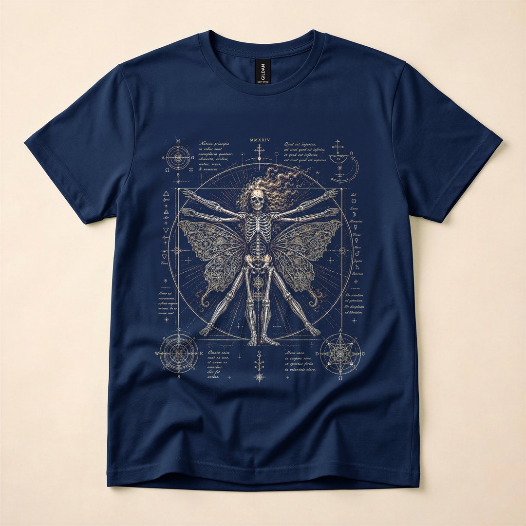 Gothic Skeleton Moth and Fairy Occult Art T-Shirt - photo 2