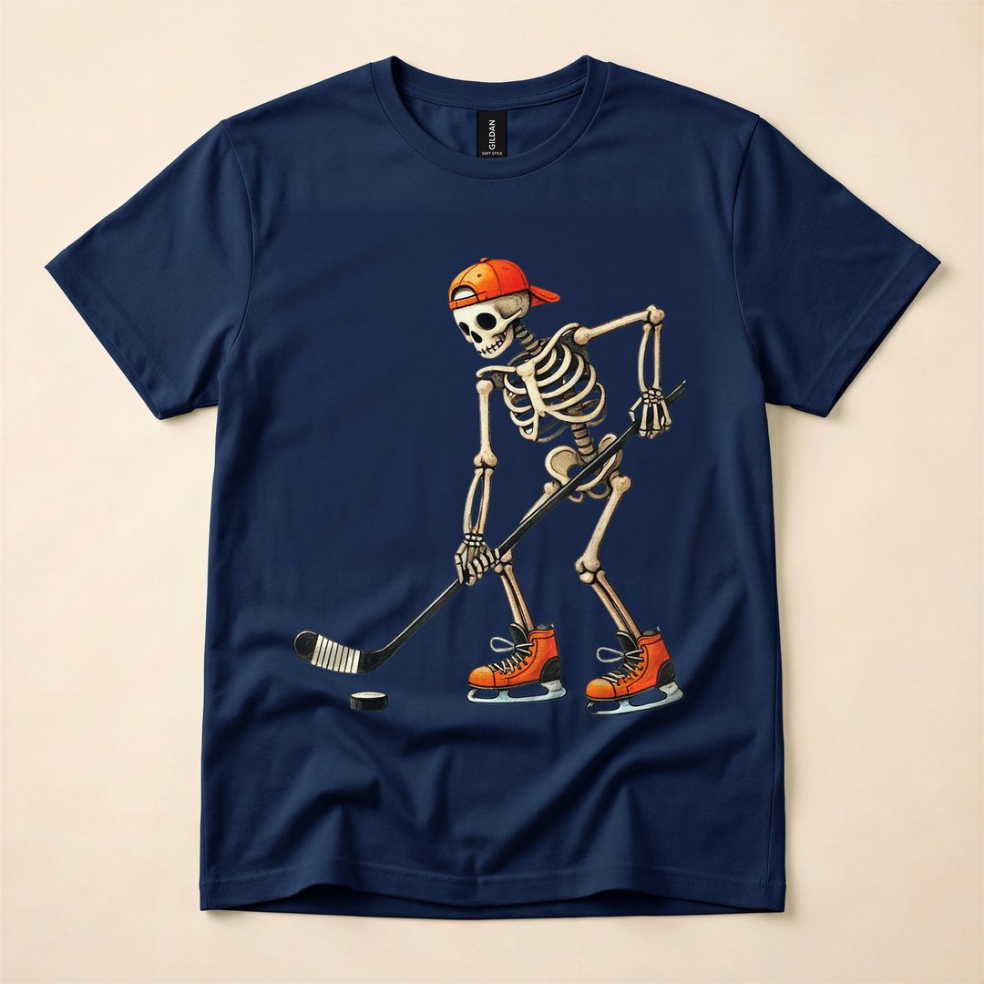 Skeleton Playing Ice Hockey Halloween Costume T-Shirt - photo 2