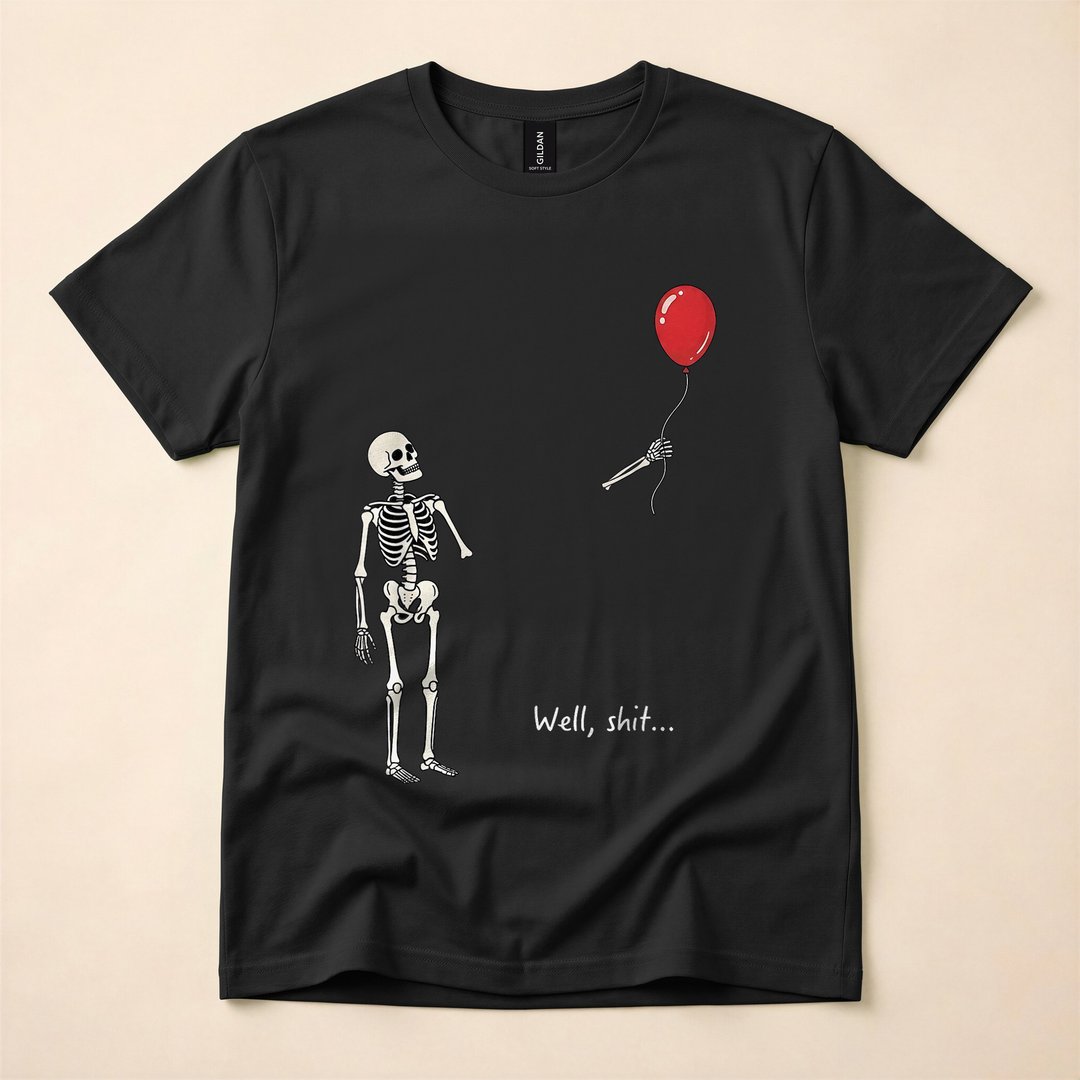 Well Skeleton Losing Its Balloon Gothic Halloween T-Shirt