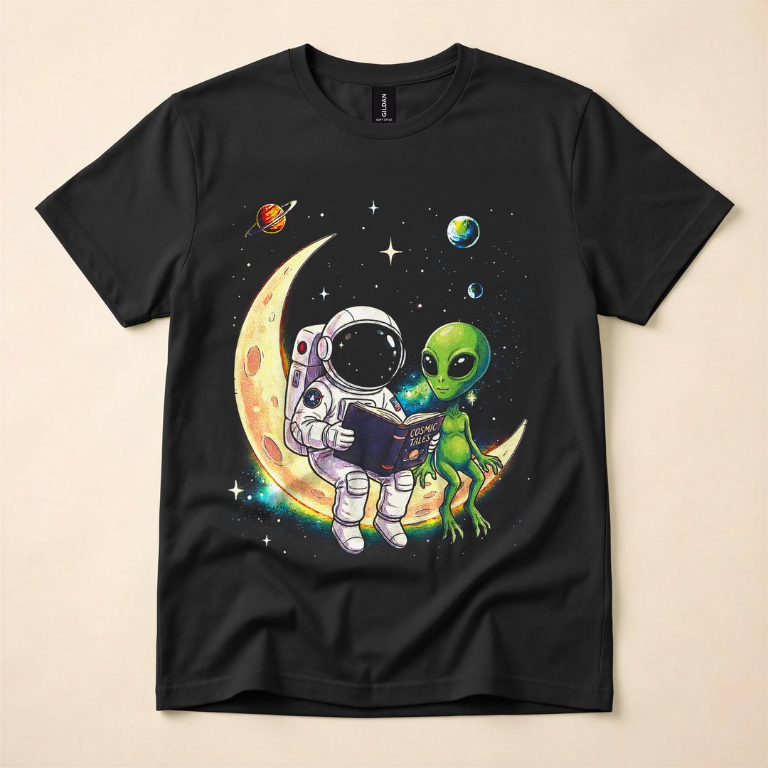 Astronaut Reading a Bedtime Story to an Alien T-Shirt