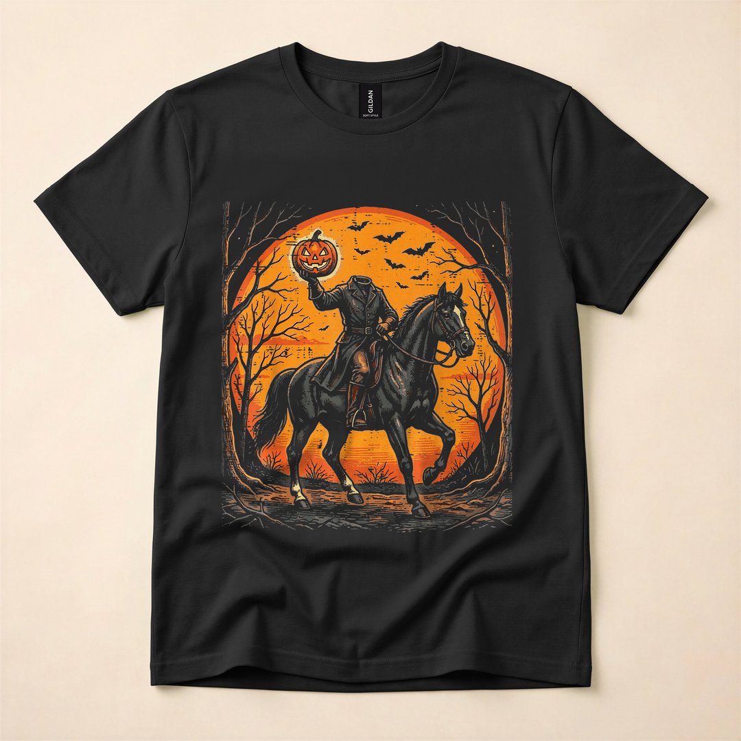 Headless Horseman Pumpkin Rider Halloween T-Shirt