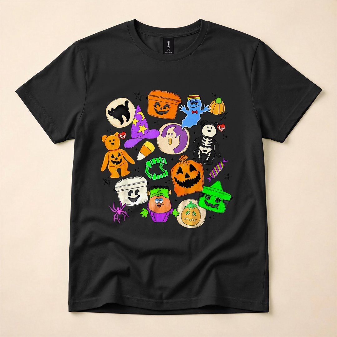 Cute Boo Ghost 90s Doodle Collage Halloween T-Shirt