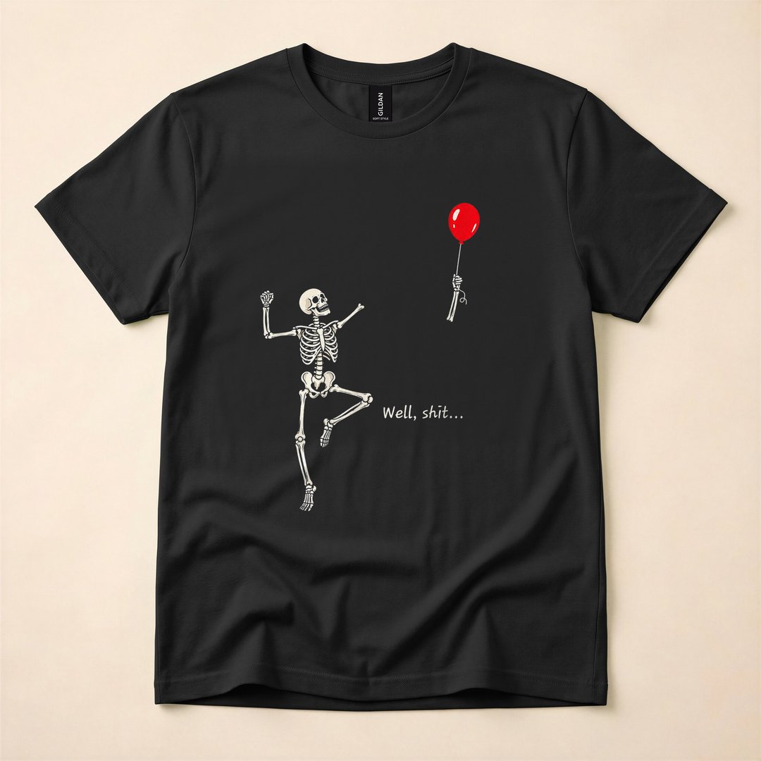 Skeleton Chasing My Lost Balloon Retro Halloween T-Shirt