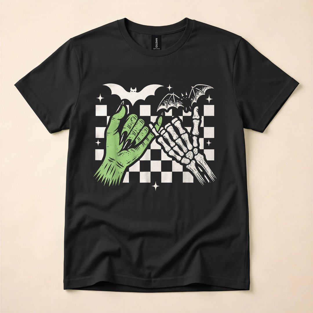 Pinky Promise Skeleton and Bat Spooky Season T-Shirt