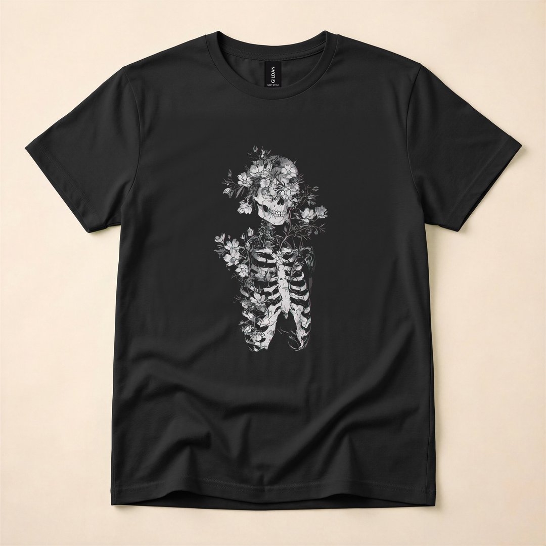 Floral Skeleton Goth Occult Dark Aesthetic Halloween T-Shirt