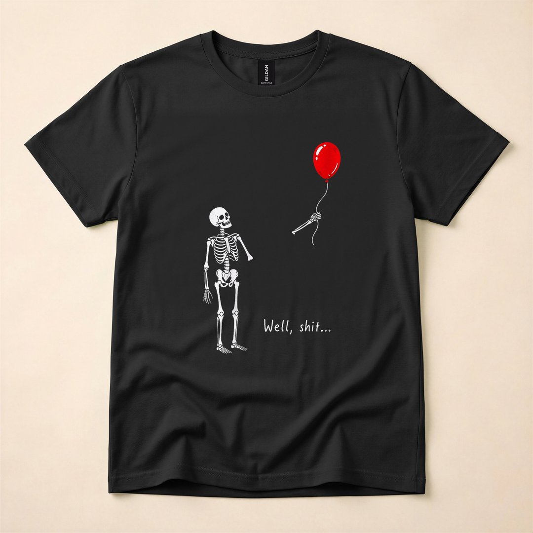 Skeleton Chasing a Lost Balloon Funny Spooky Halloween T-Shirt
