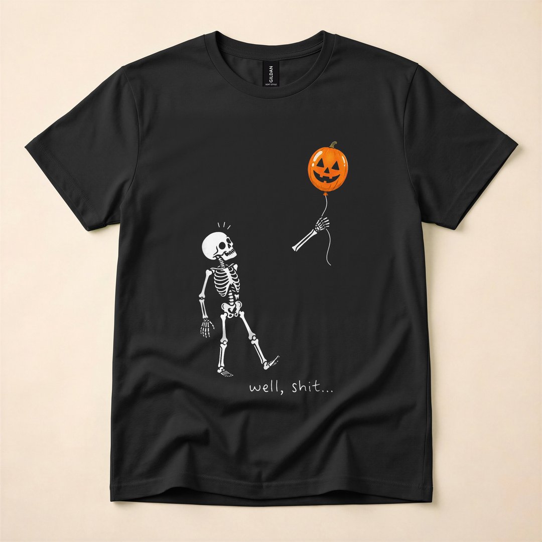 Gothic Skeleton Holding a Pumpkin Balloon Halloween T-Shirt