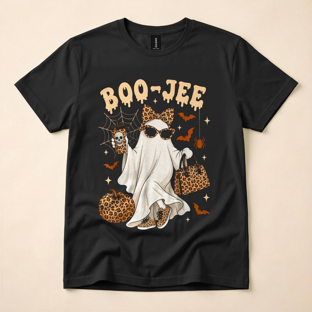 Boujee Ghost Leopard Print Spooky Season T-Shirt