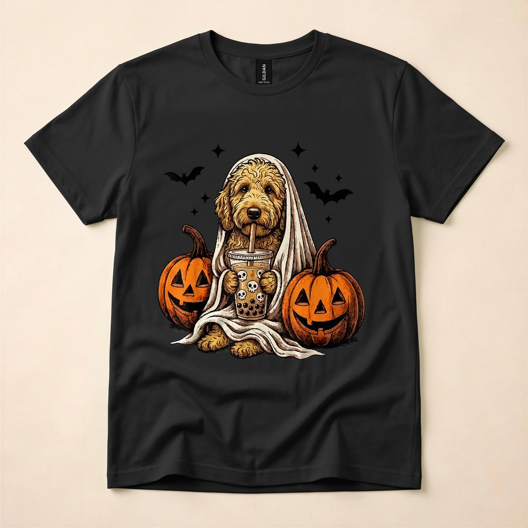 Goldendoodle Ghost and Boba Cute Halloween Dog T-Shirt - photo 3