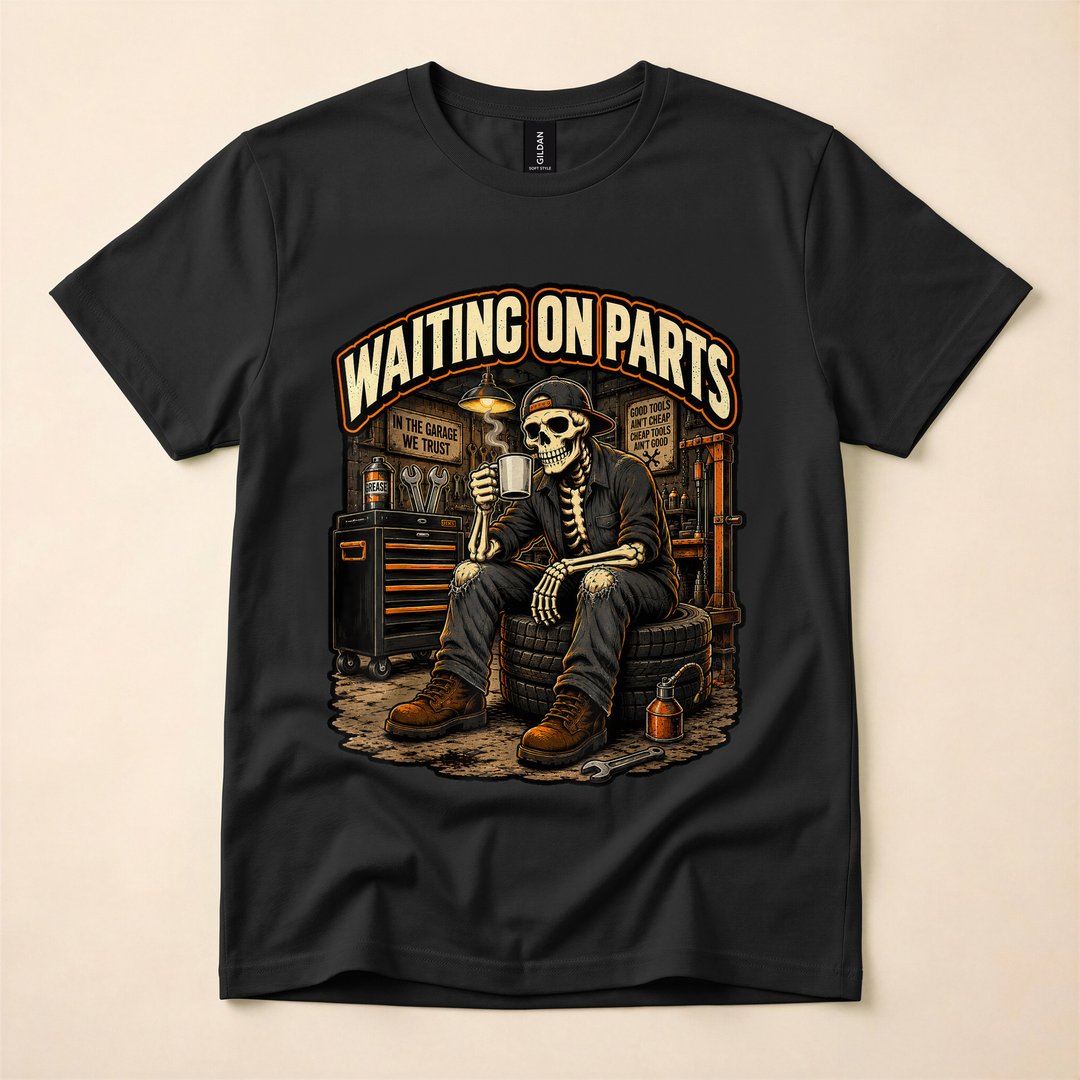 Waiting On Parts Skeleton Mechanic Auto Repair T-Shirt