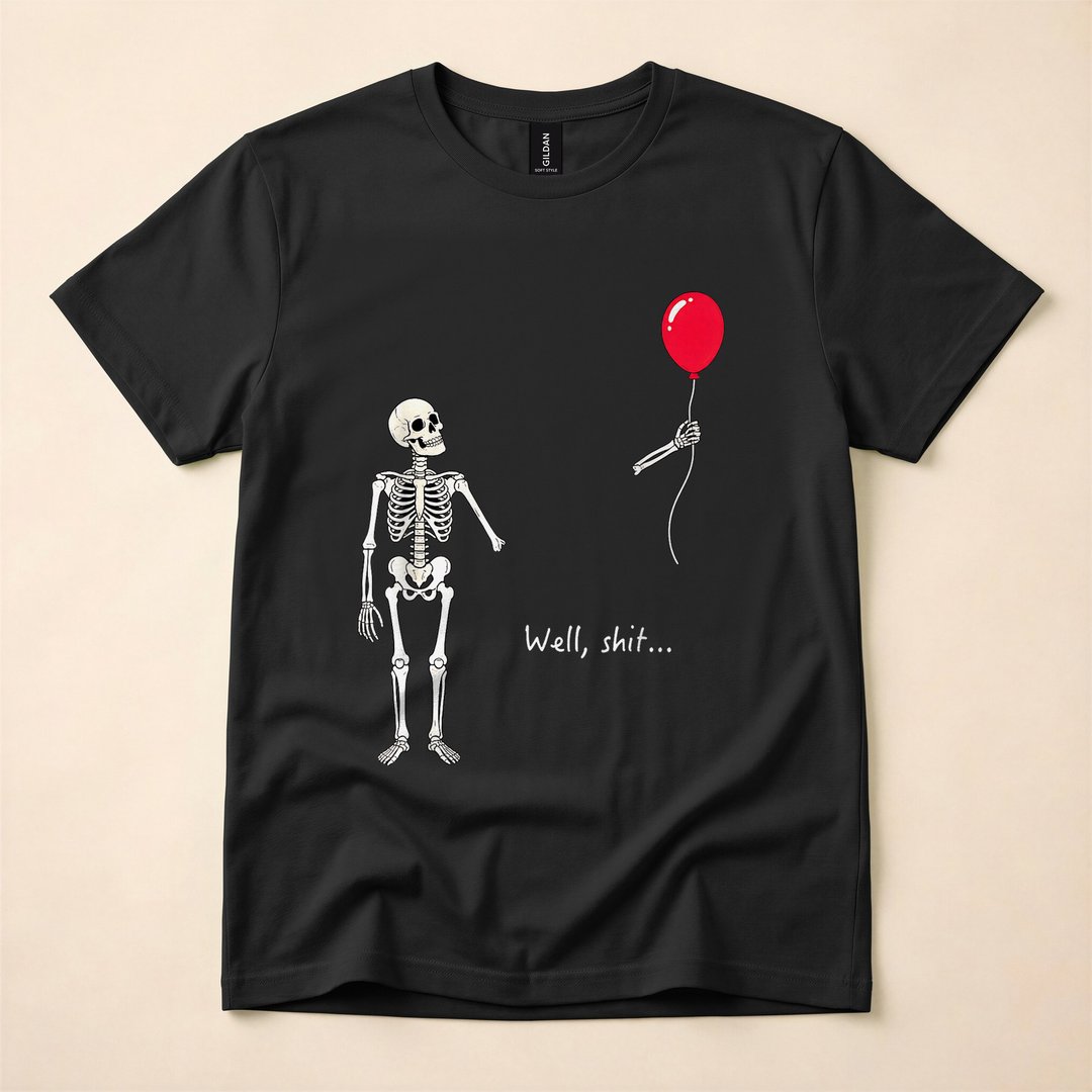 Skeleton Lost Balloon Well Shit Funny Halloween T-Shirt