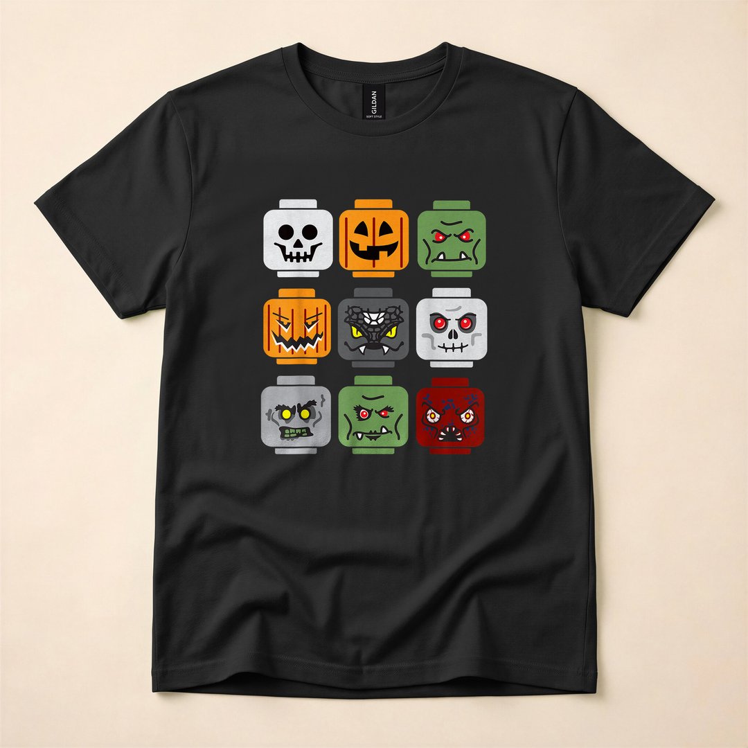 Halloween Brick Head Pumpkin Ghost Zombie Crew T-Shirt