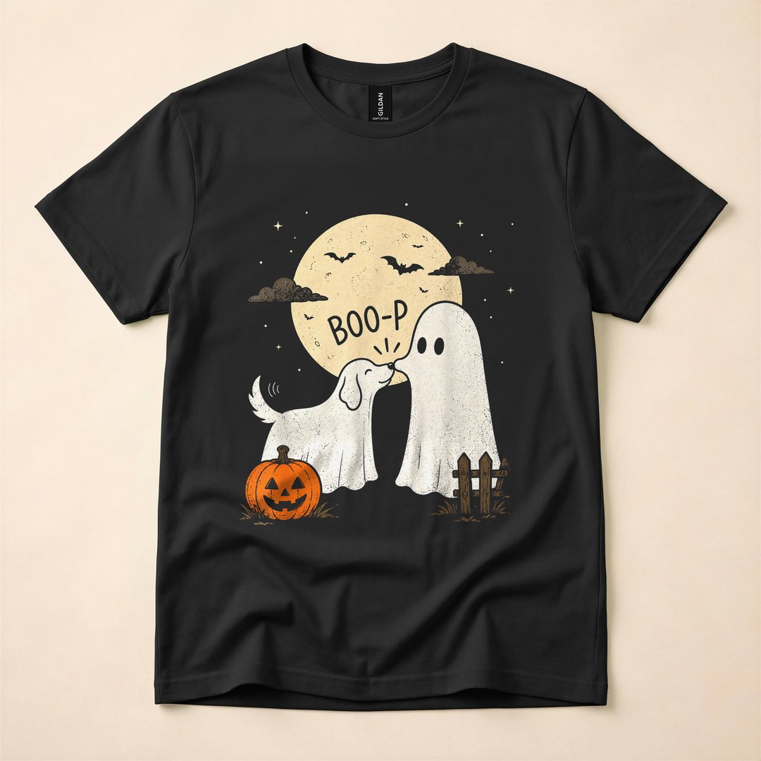 Retro Boo Ghost Dog Funny Halloween Dog Lover T-Shirt