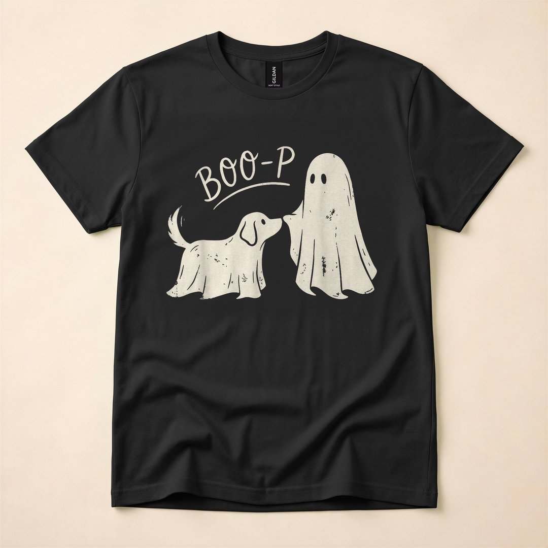 Boo-P Ghost Booping a Dog Nose Cute Halloween T-Shirt