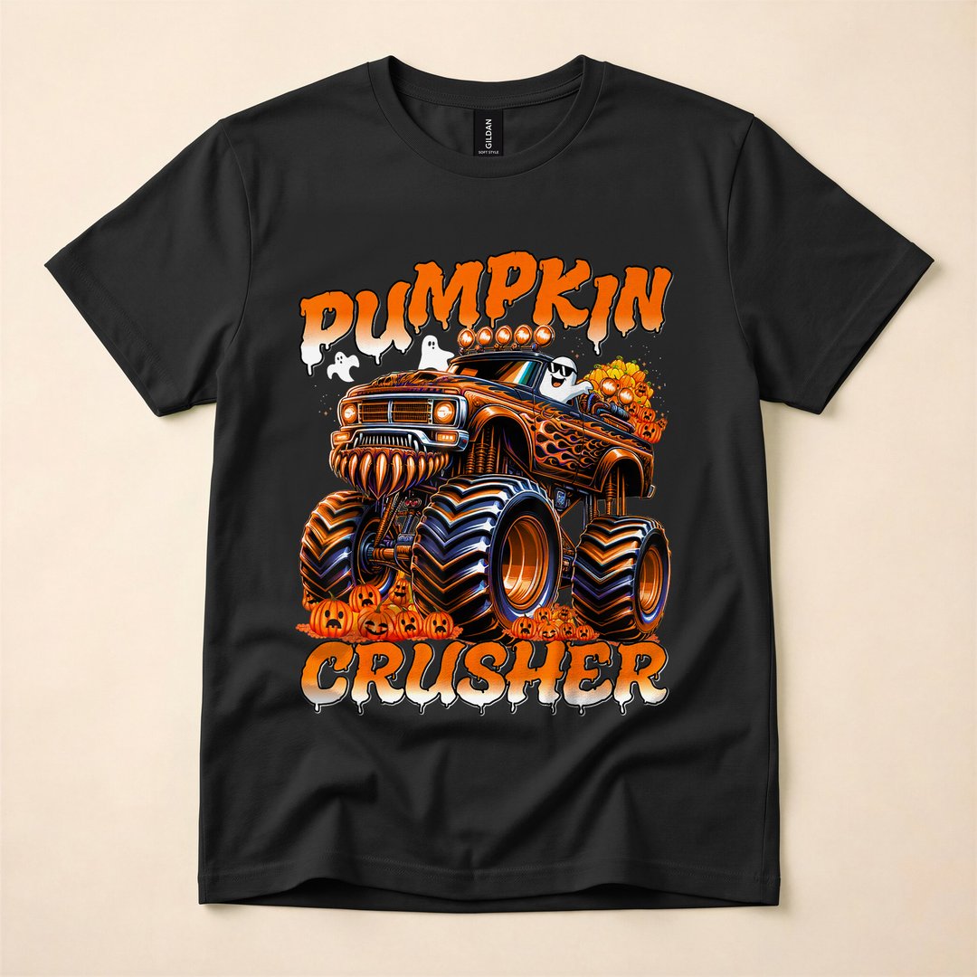 Pumpkin Crusher Monster Truck Halloween Boys T-Shirt