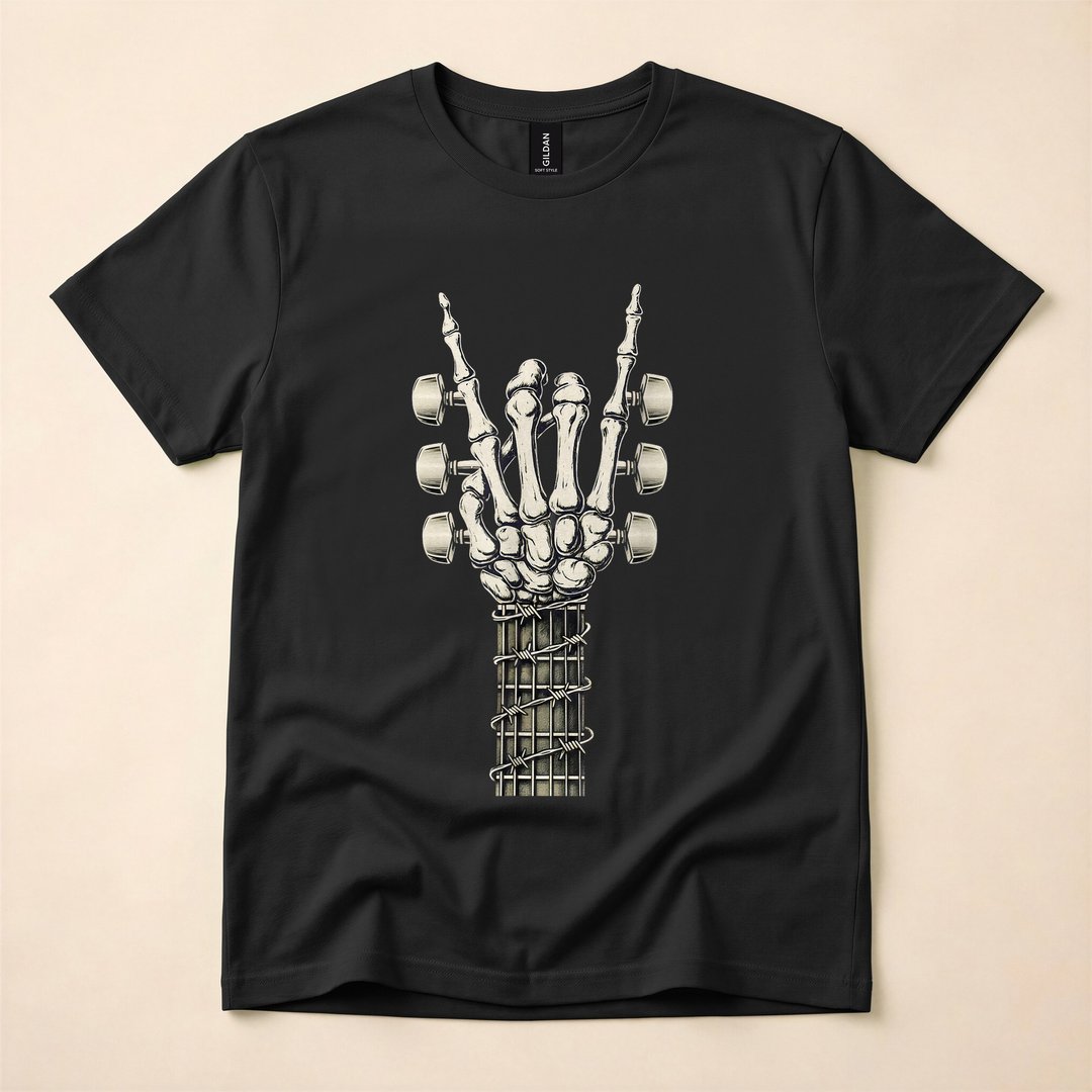 Skeleton Hand Rock On Guitarist Music T-Shirt