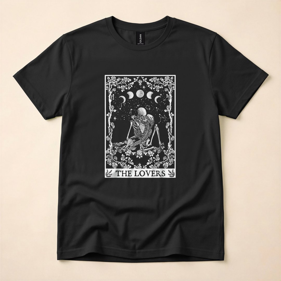Celestial Skeleton The Lovers Tarot Moon T-Shirt