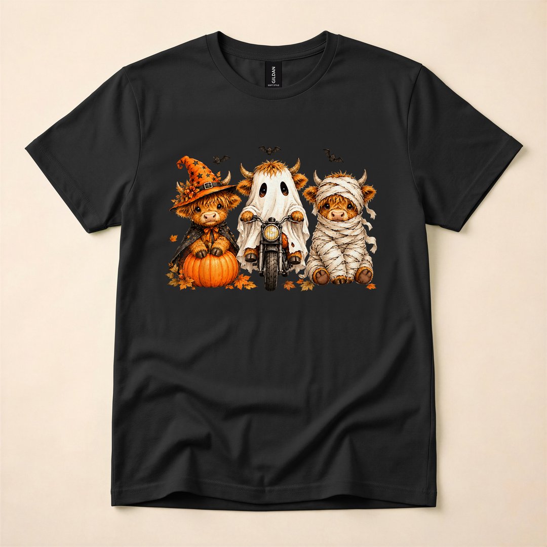 Spooky Highland Cow Fall Halloween T-Shirt - photo 1