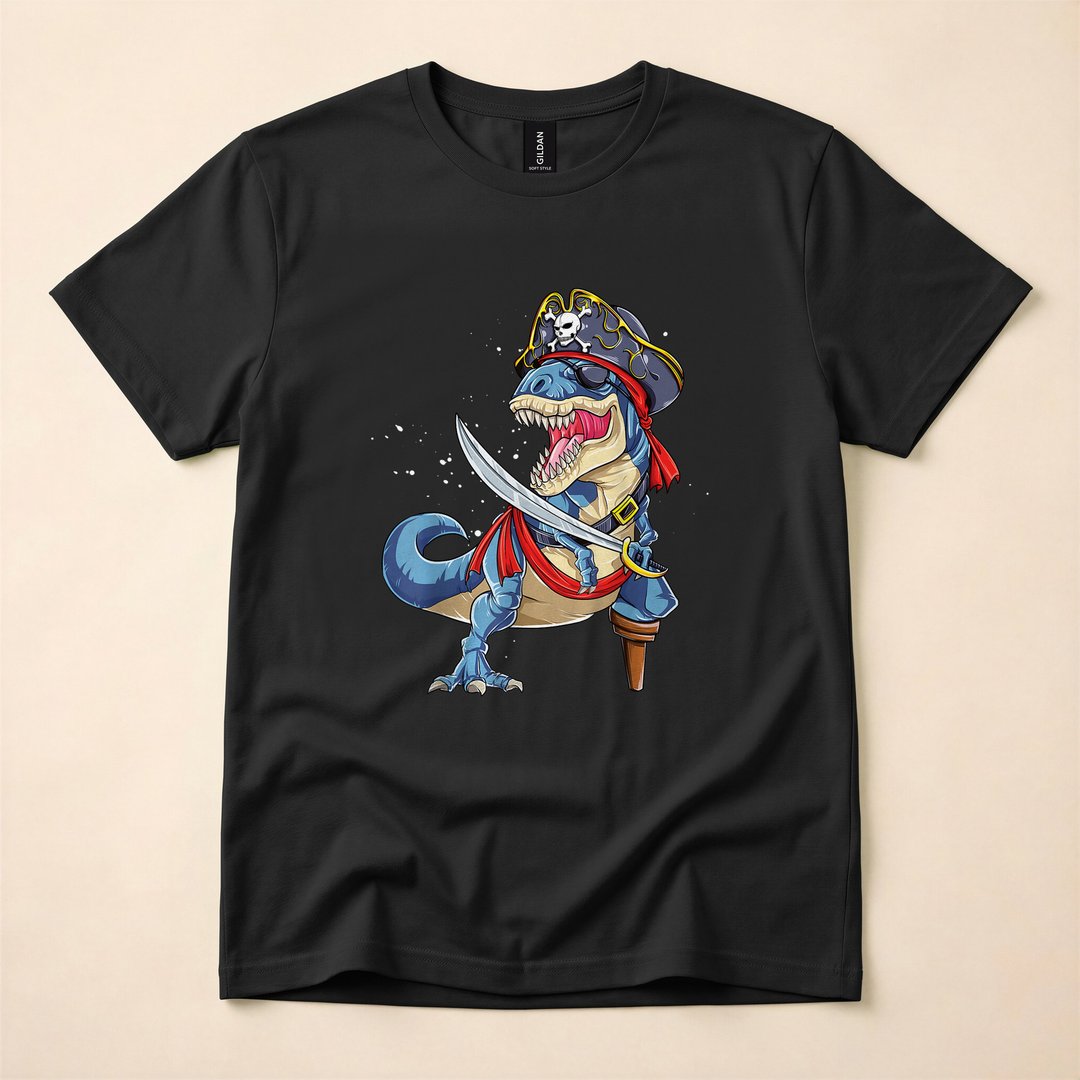 Pirate T-Rex Jolly Roger Funny Halloween T-Shirt