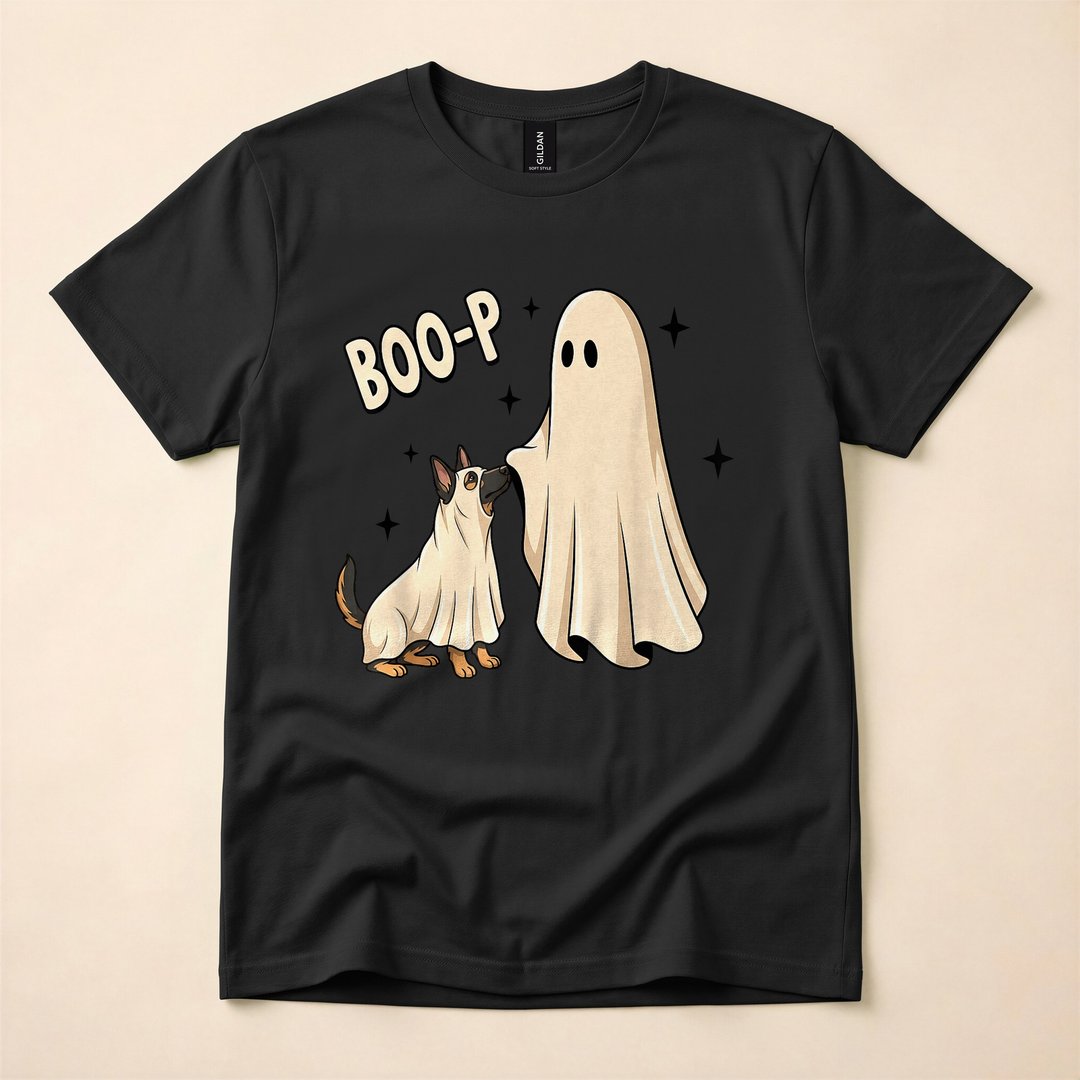 Boo-P Ghost Booping a German Shepherd Cute Halloween T-Shirt