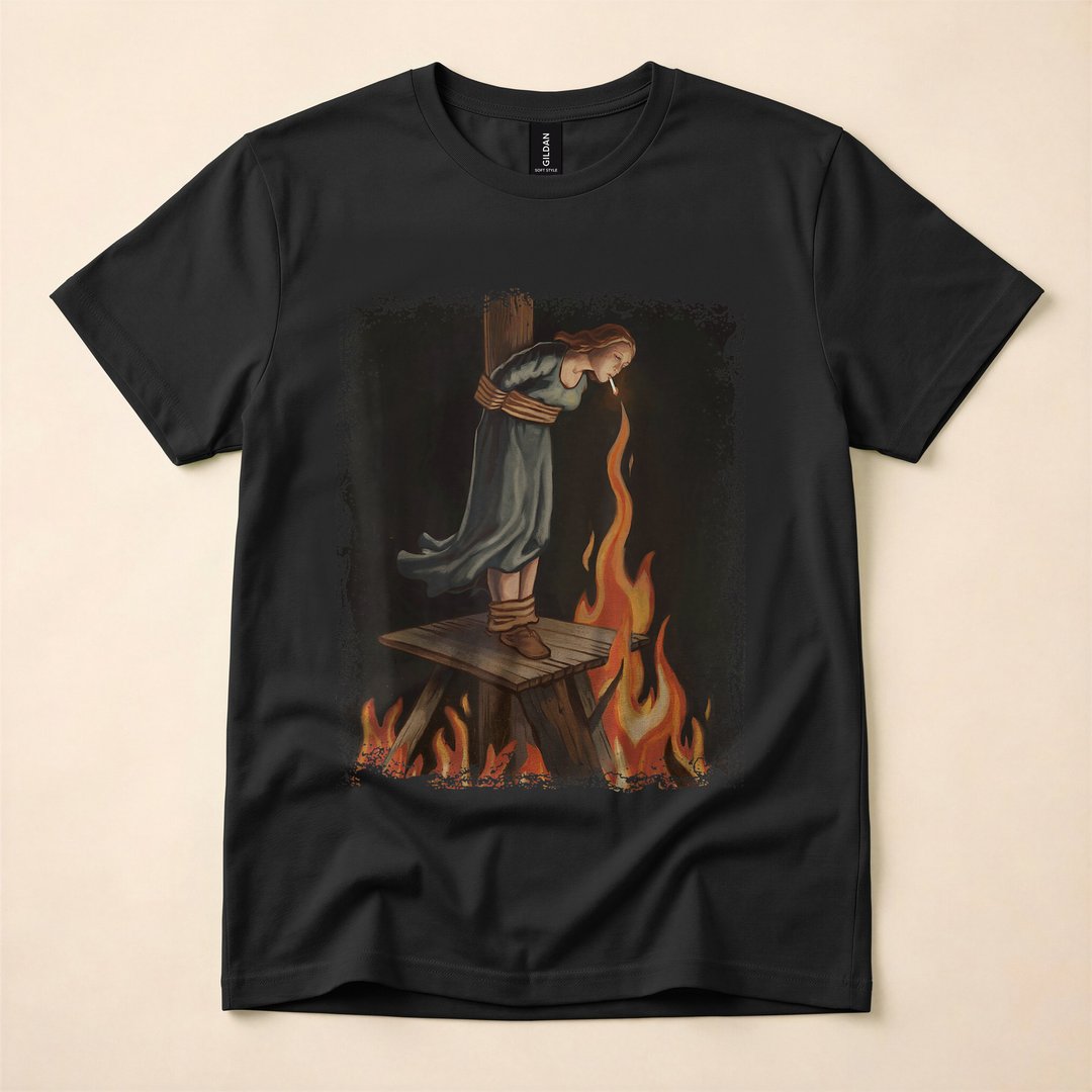 Occult Witch Lighting a Cigarette with Flames Halloween T-Shirt