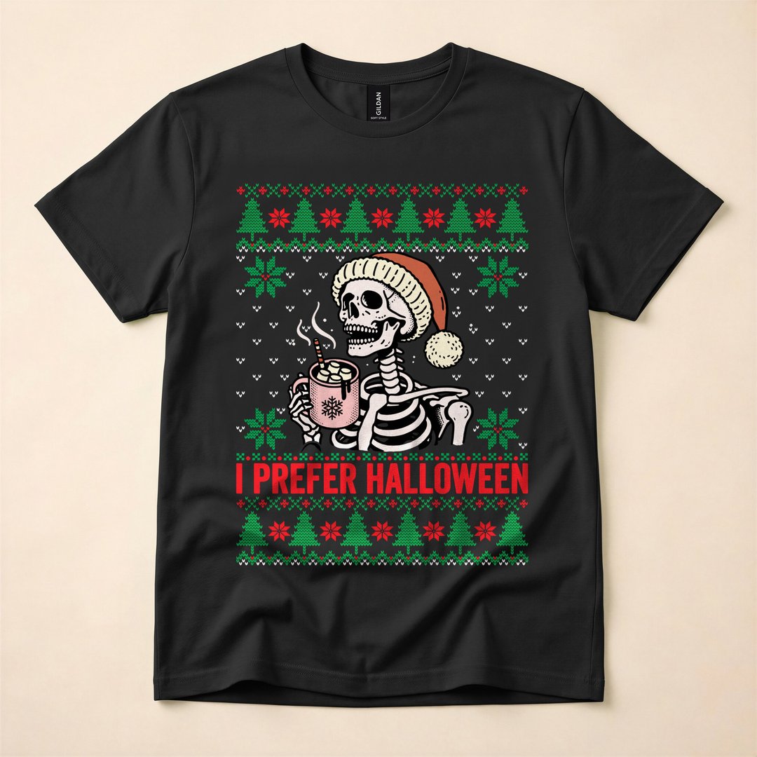 I Prefer Halloween Funny Anti-Christmas T-Shirt