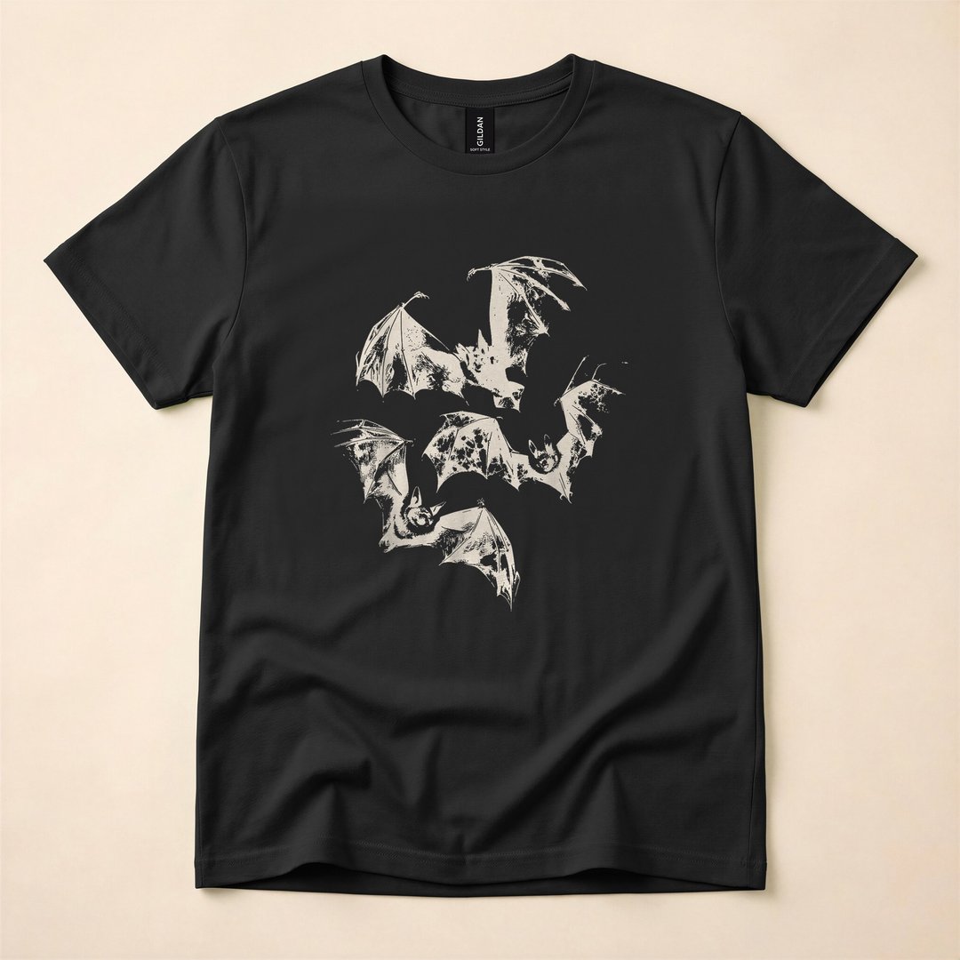 Three Bats Vintage Washed Gothic Halloween T-Shirt - photo 1
