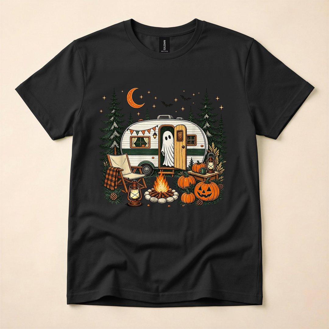 Ghost Fall RV Camping Autumn Moon Funny Halloween T-Shirt - photo 1