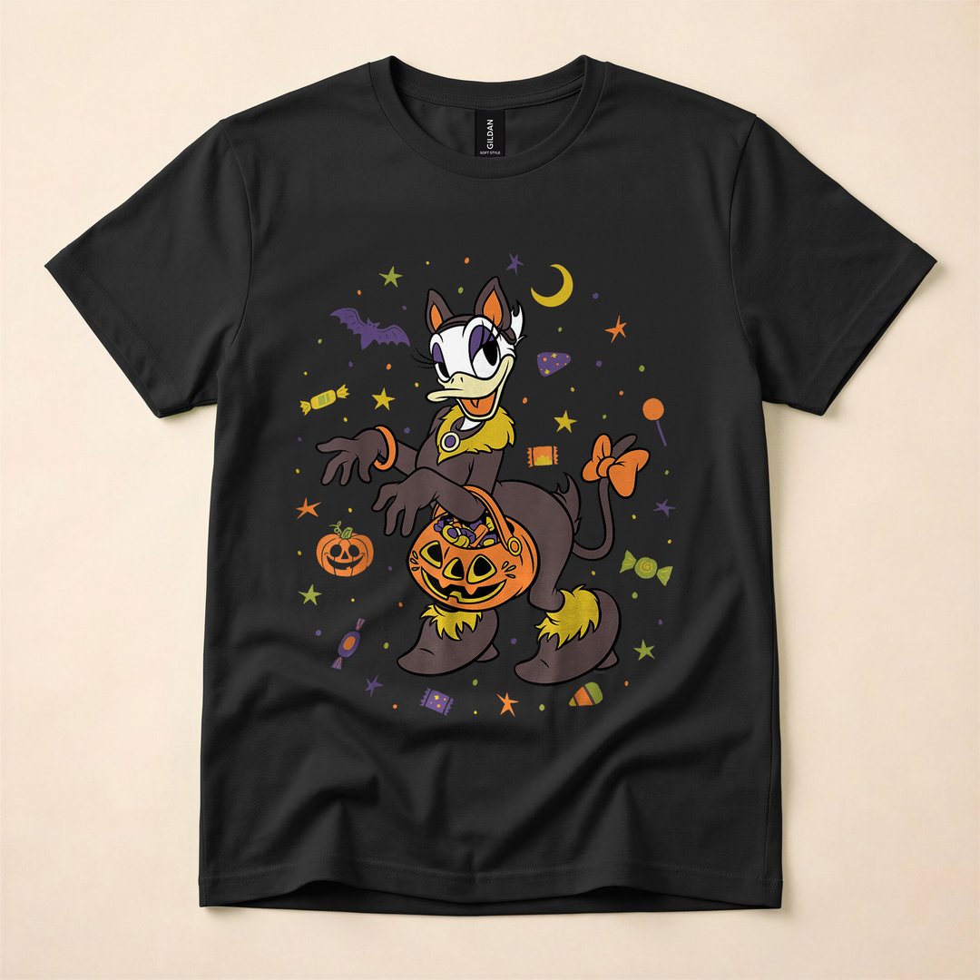 Disney Daisy Duck Black Cat Trick-or-Treat Halloween T-Shirt