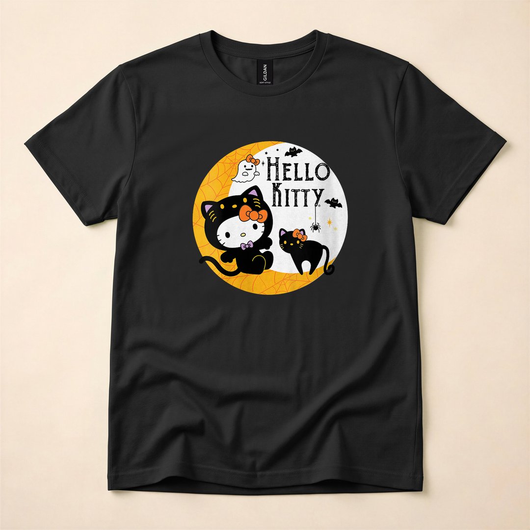 Hello Kitty Halloween Moon Ghost and Black Cat T-Shirt