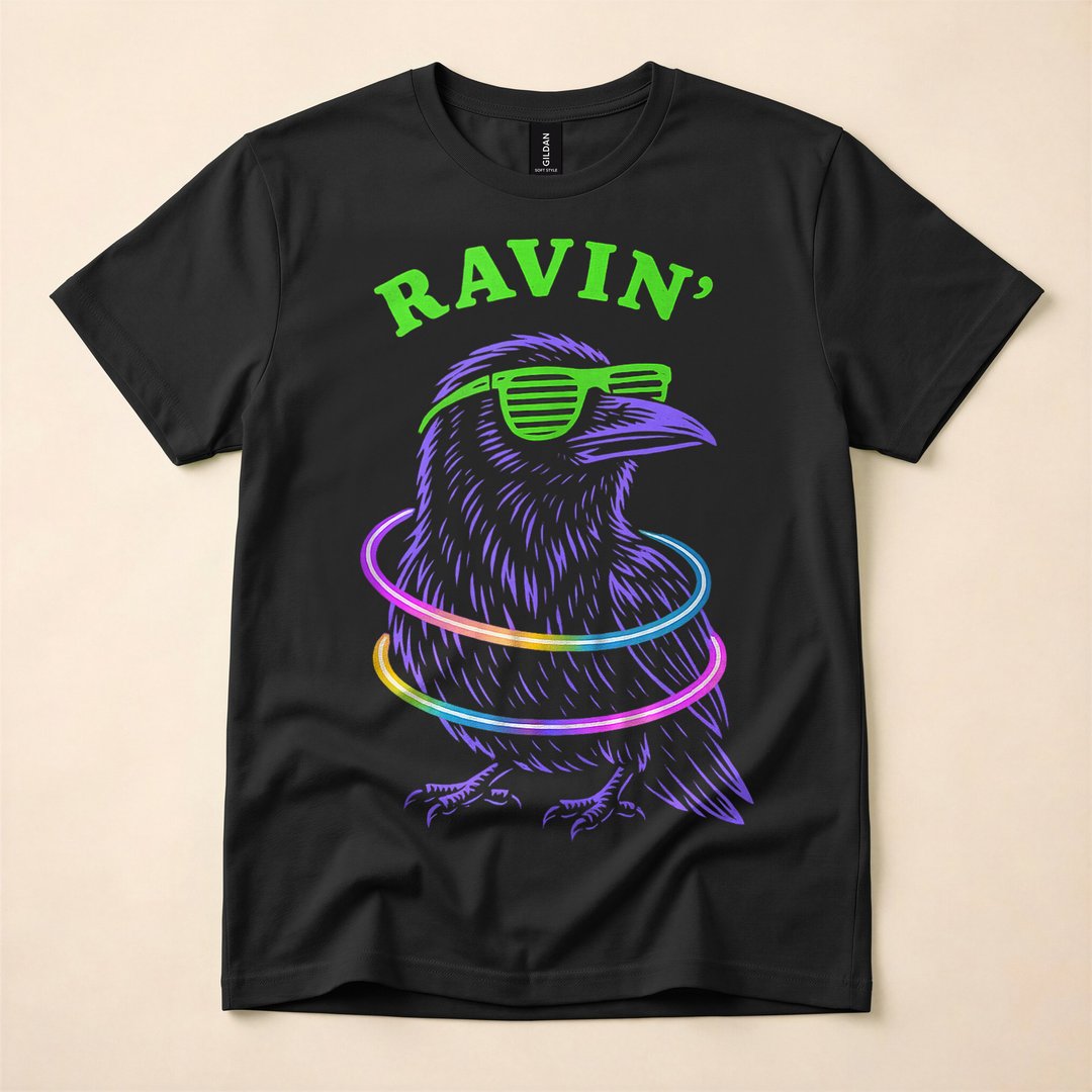 Ravin Raven EDM Techno Halloween Rave Party T-Shirt