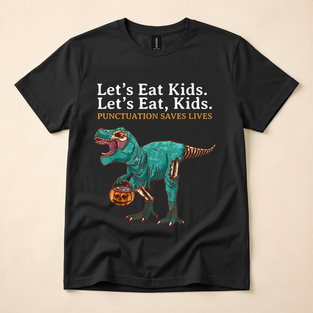 Let's Eat Kids Zombie Dinosaur Trick Or Treat T-Shirt