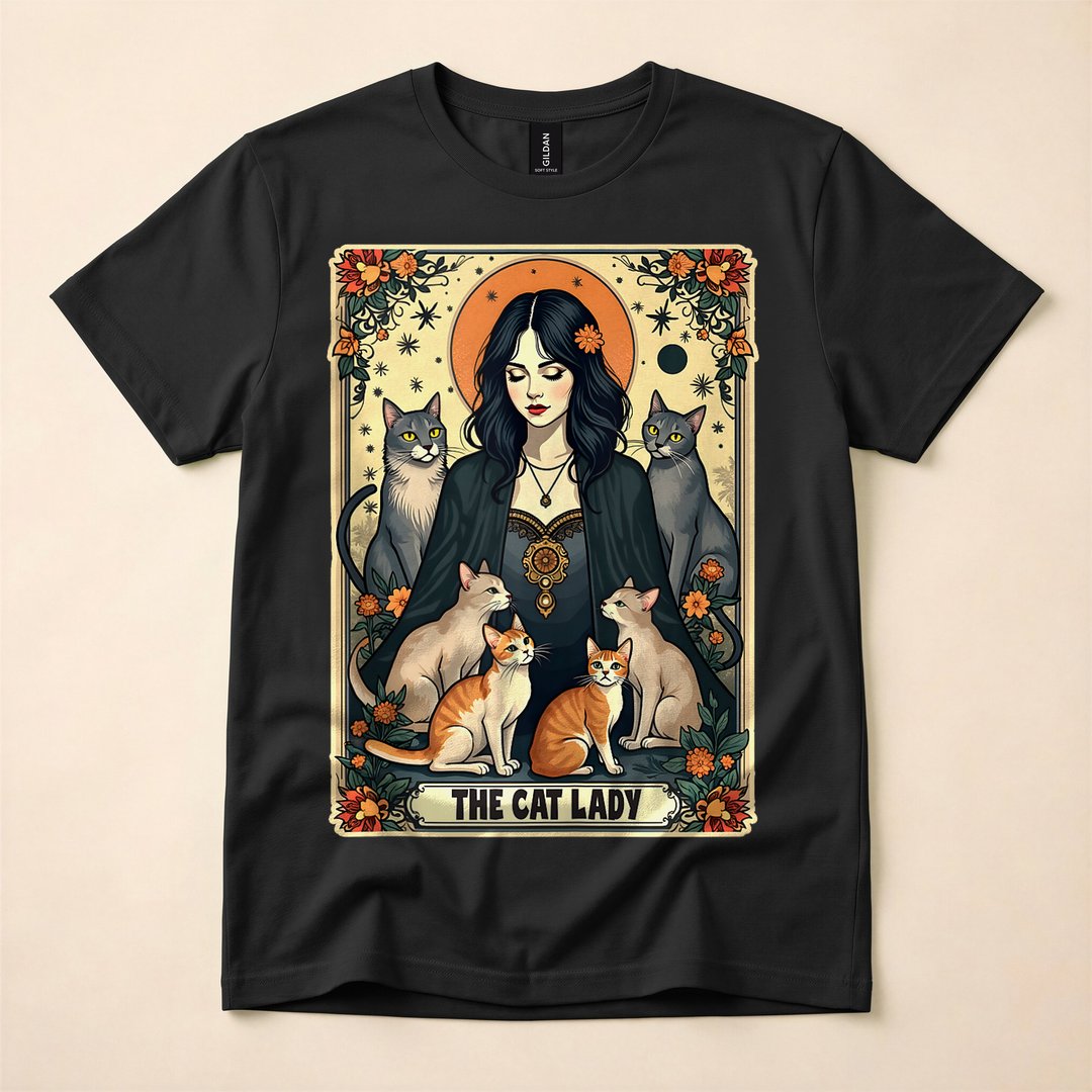 The Cat Lady Tarot Card Witchy Gothic Cat Mom T-Shirt
